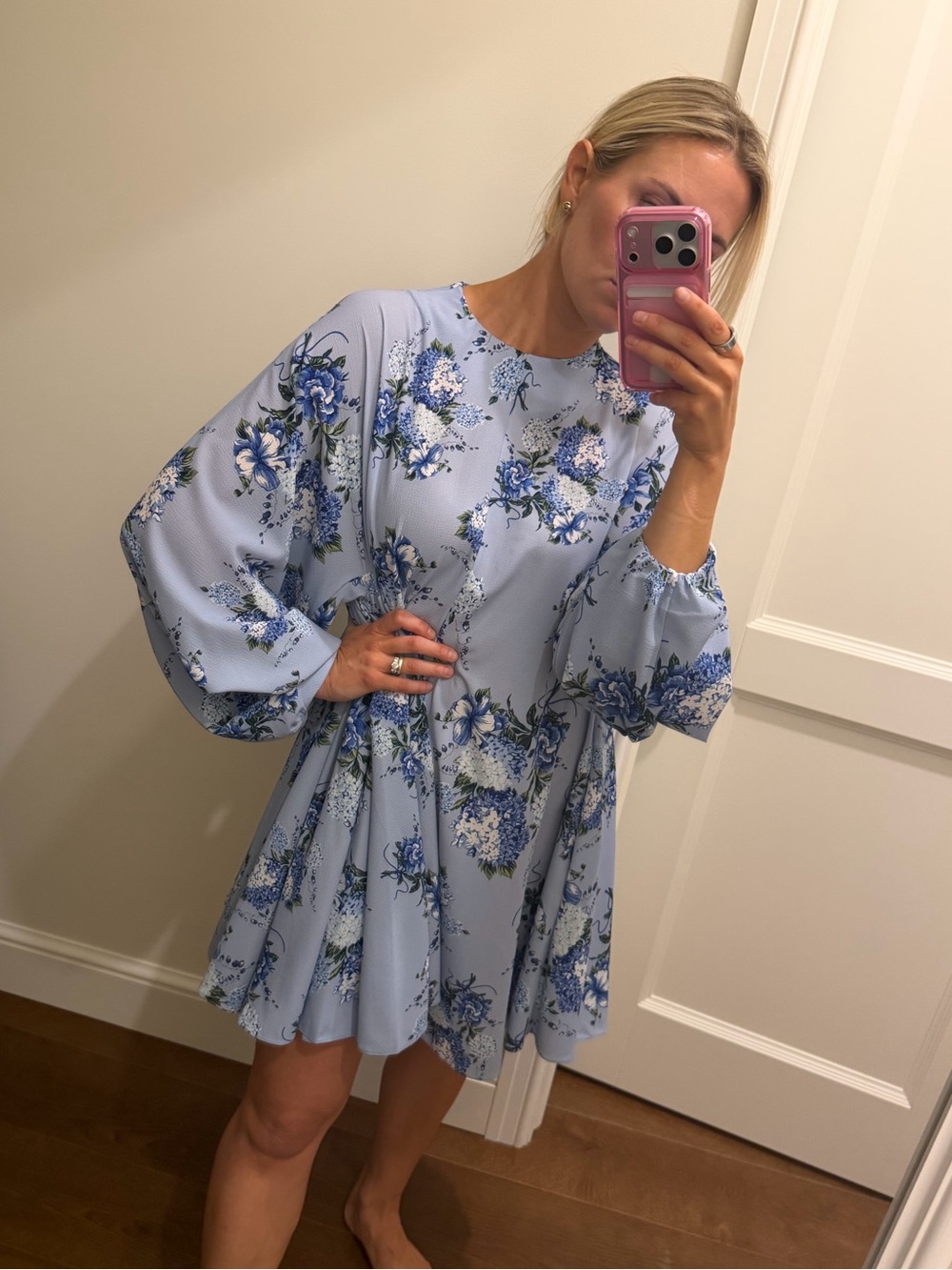 Emilia Wickstead Blue Bishop Sleeve Sundress